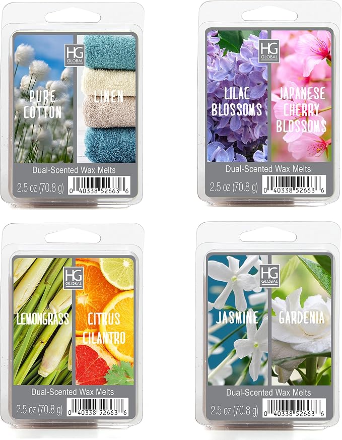 Hosley Harmony Aromas Set of 4 Dual Assorted Scented Wax Melts Hand Poured Wax Infused with Essential Oils for Wax Warmers Aromatherapy Fragrance Variety Pack Long-Lasting and Relaxing Home Scents