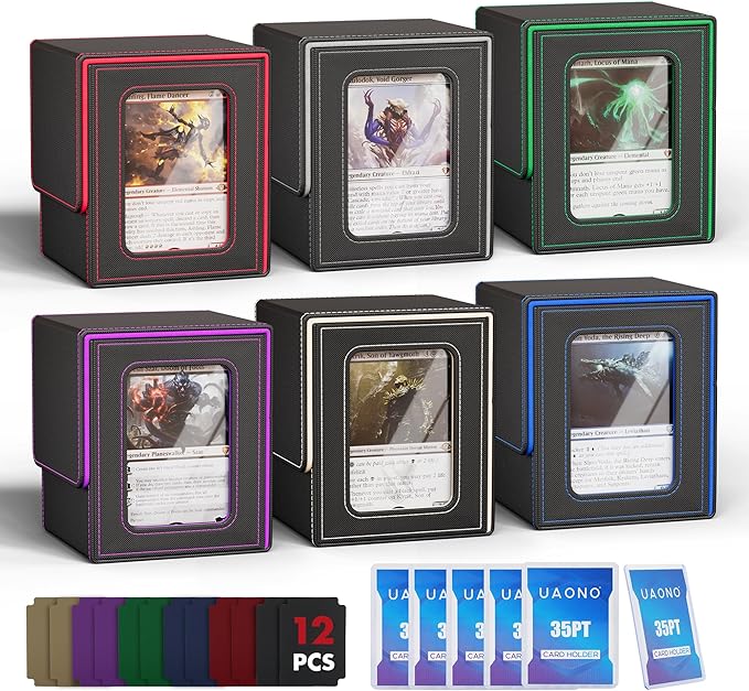 UAONO 6 Pack Commander Deck Box for MTG, Magnetic TCG Card Deck Boxes, Fits 600+ Double-Sleeved Cards, with 12 Dividers, 6 Top Loaders, Fits TCG/PTCG/YGO/Magic Cards