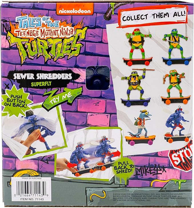 Teenage Mutant Ninja Turtles Toy, Superfly Sewer Shredder Pullback Skateboard, TMNT Mutant Mayhem Collectible Ninja Toy for Kids, 5-Inch TMNT Collectible, Ages 3+