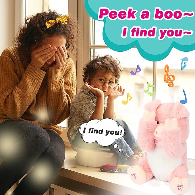 Cuteoy Peek A Boo Pig Plush Toy Interactive Electric Stuffed Animal Repeats What You Say Singing Talking Musical Plushies Gifts for Christmas Birthday 11''