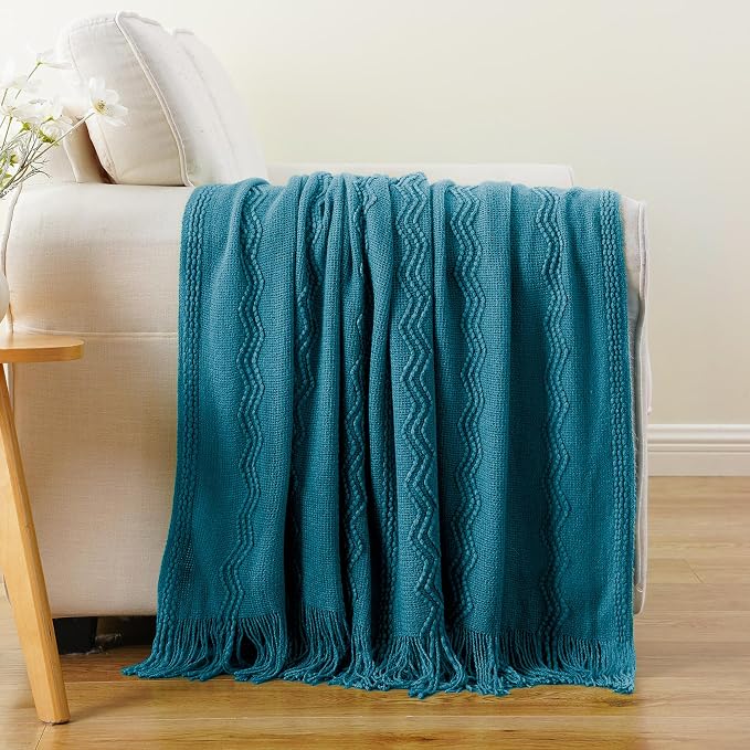 BATTILO HOME Teal Blue Throw Blanket for Couch, 50"x60" | Decorative Teal Throw for Sofa Bed Room, Boho Throw Blanket for Home Decor