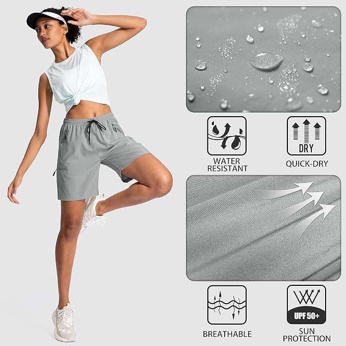 SANTINY Women's 5''/ 7''/9'' Hiking Cargo Shorts Quick Dry Lightweight Summer Shorts for Women Athletic Golf Zipper Pockets