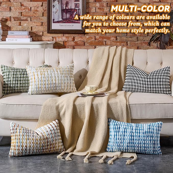 Set of 2 Boho Chenille Pillow Cover Decorative Tufted Pillowcase for Couch Bed Sofa Bedroom Living Room Modern 12 x 20-Inch Sage Green