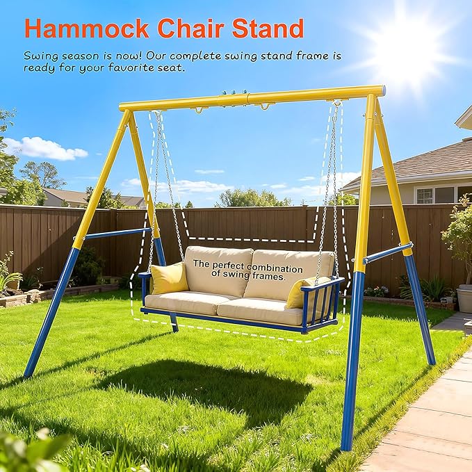 Heavy-Duty Steel Swing Stand for Outdoor, 500lb Capacity Universal Swing Frame, Adult-Rated Anti-Tip Design for Porch/Backyard, Easy Tool-Free Assembly, Yellow(Swing Stand Only)