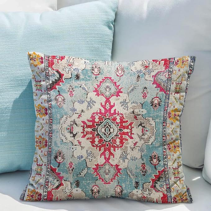 Snycler Boho Throw Pillow Covers 20x20 inch Set of 2 Boho Rug Carpet Double Sided Pattern Cotton Soft Pillow Case Cushion Cover Pillowcase for Couch Sofa Bed Decorative (Rose Red)