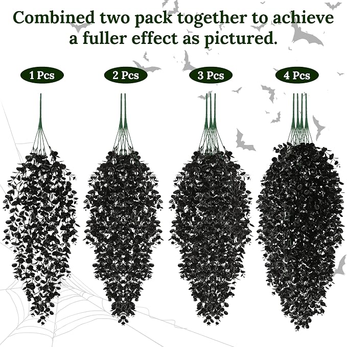 Waipfaru 4Pcs Artificial Hanging Plants, Black Halloween Wall Decor | Fake Plants Eucalyptus Leaves for Outdoors UV Resistant Plants Outdoor Indoor Bedroom Living Room Porch Shelf Decor