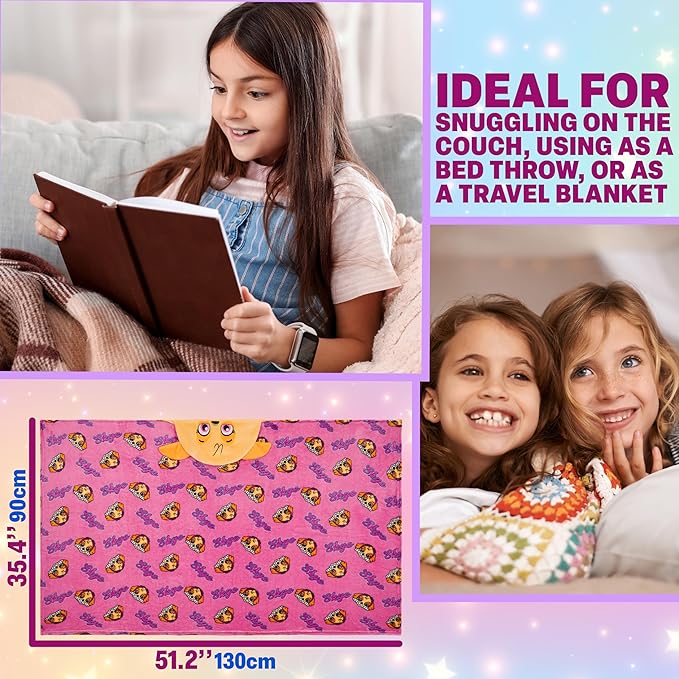 Get Trend Blanket with Hood for Kids 51x35in, Fleece Throw Cozy Wearable Blanket with Hood and Ears Gifts for Kids