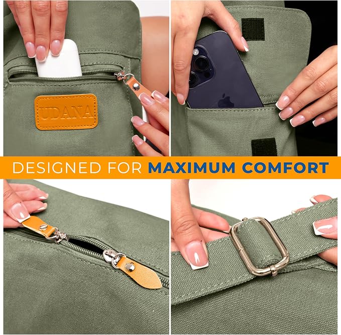 UDANA Canvas Yoga Mat Bag for Women & Men, Full-Zip Carrier with 3 Pockets & Adjustable Strap, Stylish Gym & Pilates Bag โ Available in Multiple Sizes
