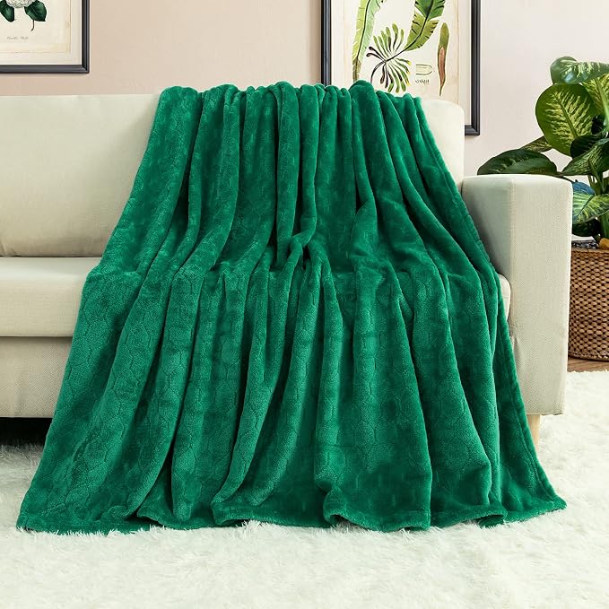 Fleece Blanket Super Soft Cozy Throw Blanket 50" x 60", Lightweight Fuzzy Comfy Textured Flannel Blanket Warm Plush Throw Blankets for Couch, Sofa, Bed, Emerald