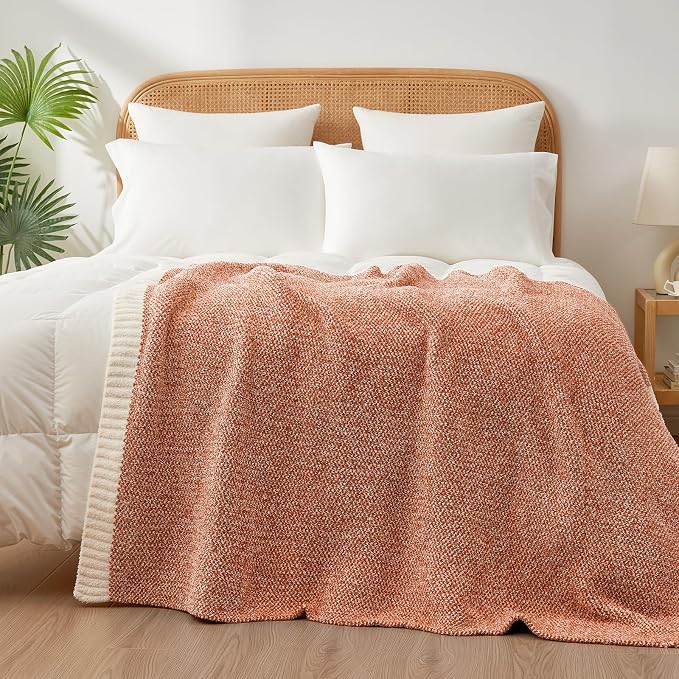Snuggle Sac Orange Throw Blanket for Fall, Ultra Soft Warm Fall Blanket for Couch, Cozy Fuzzy Knit Microfiber Blankets and Throw Dupes for Sofa, Bed, Orange 50 x 60 inches