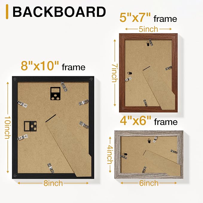 Vittanly 15 Pack Gallery Wall Frame Set, Black, Walnut Brown, Dark Grey | Picture Frames Collage Wall Decor: 3pcs 8x10, 6pcs 5x7, 6pcs 4x6. Picture Frame Set for Wall or Tabletop Display