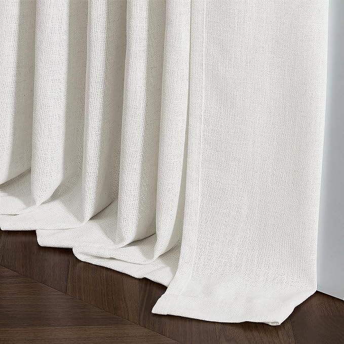 Beige White Pinch Pleat Linen Kitchen Curtains 45 Inches Long 2 Panels Set | for Small Kitchen Windows, Rustic Country Linen, Light Filtering Privacy Semi Sheer, Pinch Pleated Back Tab Curtains, W40xL45