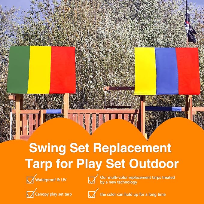 2 Pack Swingset Replacement Tarp Playground Wooden Sunshade Canopy Waterproof UV Protection Cover Playground Roof, 52" x 90" (Color Set 2)