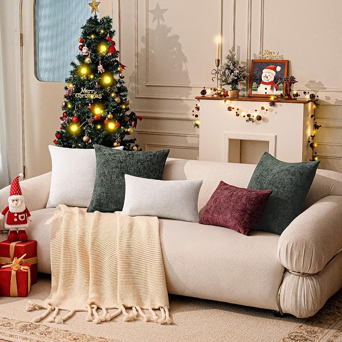 a moment Christmas White Chenille Throw Pillow Covers 22x22 Inch Pack of 2 Modern Decorative Throw Pillow Covers Farmhouse Cross Covers Home Decor for Sofa Bedroom Living Room