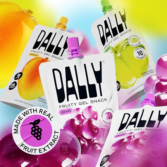 Dally Grape Drinkable Konjac Jelly, 10 Pouches, Korean Fruit Snack | Sugar free, keto and gluten free; prebiotics, postbiotics and vitamin C for skin and immune health