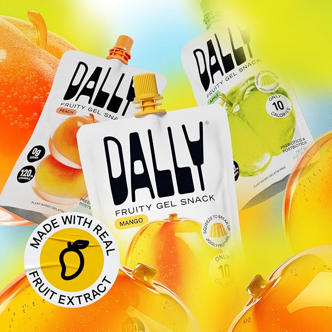 Dally Mango Drinkable Konjac Jelly, 10 Pouches, Korean Fruit Snack | Sugar free, keto and gluten free; prebiotics, postbiotics and vitamin C for skin and immune health