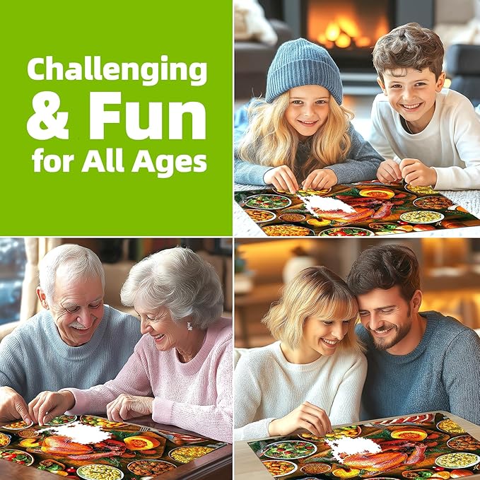 Delicious Dinner 500 Piece Puzzles for Adults, Fun Puzzles for Adults 500 Pieces with HD Print & Poster, 15" X 23" Dust Free Halloween Christmas Family Games