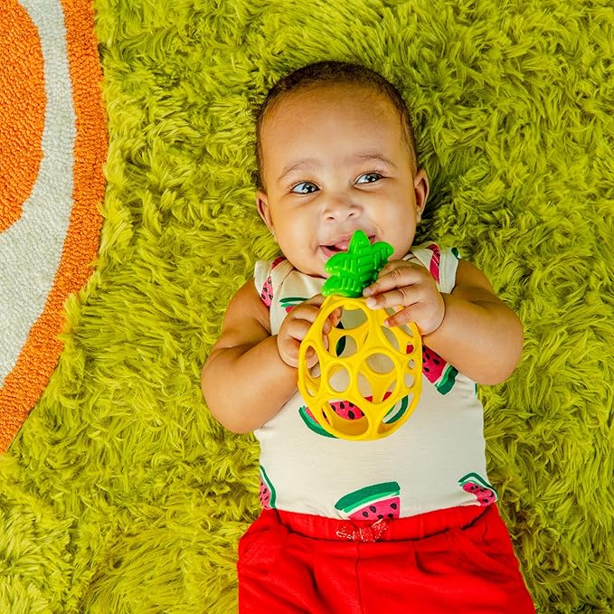 Bright Starts Oball Easy Grasp Pineapple Teether Toy, Hold My Own Collection, BPA Free, Unisex, Newborn and Up