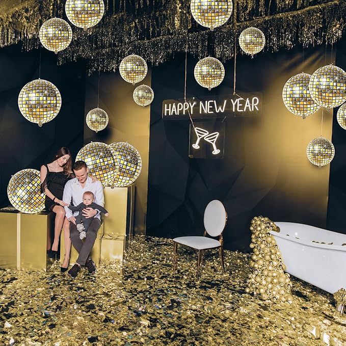 KatchOn, Gold and Silver Disco Ball Balloons - Big 22 Inch, Pack of 6 | 4D Sphere Balloons, Disco Party Decorations | 70s Party Disco Ball Decoration, Graduation Decorations 2026, Engagement Wedding