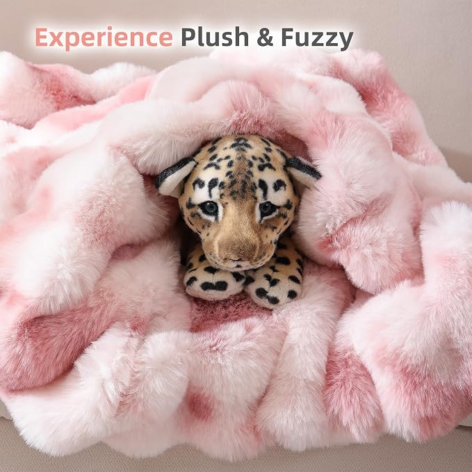 Faux Fur Throw for Couch - Tie-dye Pink Bubble Blanket 60"x80" | Fluffy Plush Fuzzy Throw for Sofa & Bed, Super Soft Cozy Comfrt Blanket, Luxury Aesthetic Pink Decor Gift for Women