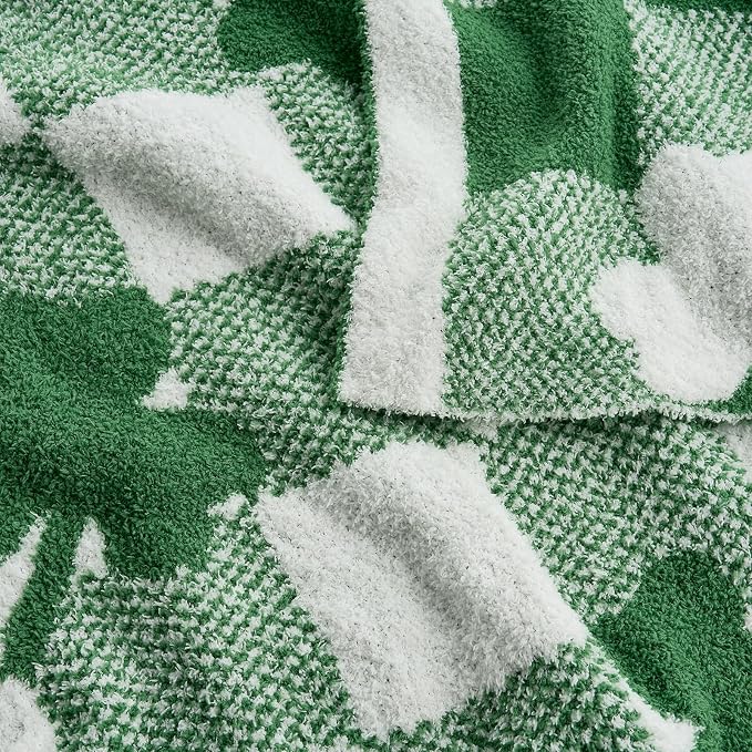Snuggle Sac St.Patrick's Day Blanket, Lucky Spring Green Clover Shamrock Irish Throw Blanket, Soft Cozy Fuzzy Reversible Checkered Blanket for Couch Sofa Chair, 50x60 inches