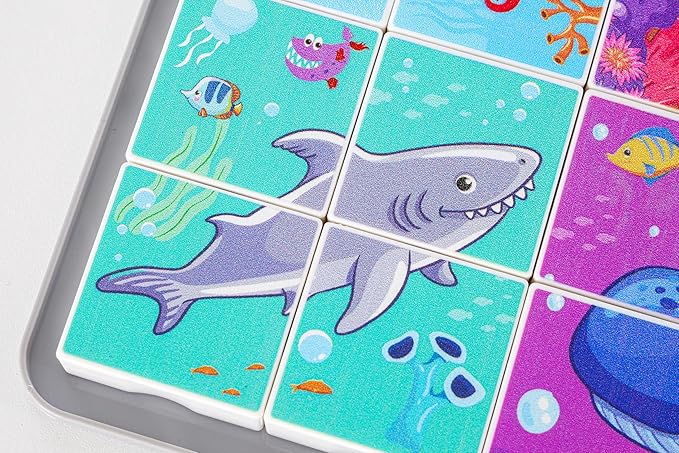 Anzikfoy 48 Piece Toy Building Jigsaw Puzzle Sets, 2 in 1 Ocean Theme Boys Girls Puzzles Building Block with Reusable Drawing Board Set for Toddlers Ages 1-3 and Kids 3+ Year Old