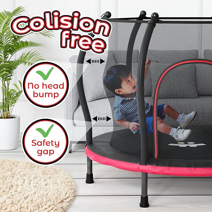 Happin® 55†Toddler Trampoline Indoor & Outdoor Playset, 5FT Kids Trampoline, Ultra Safe Mini Trampoline for Kids with Safety Enclosure Net, Gifts for Birthday with Basketball Hoop