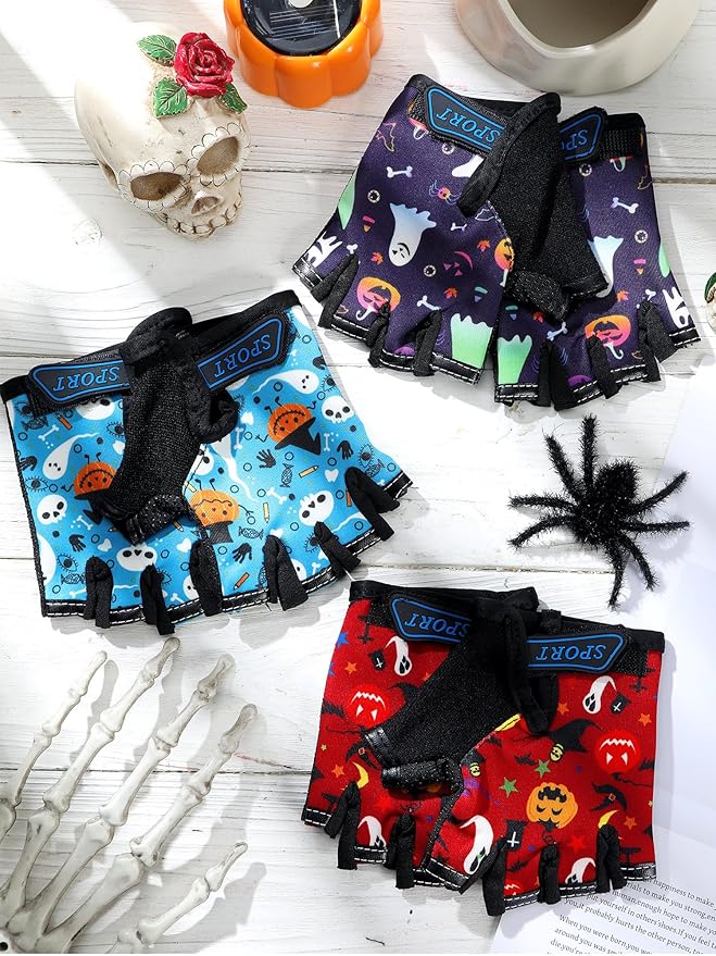 Boao 3 Pairs Kids Half Finger Bike Gloves Non-Slip Breathable Adjustable Birthday Gift for Boys Girls for Bike Workout