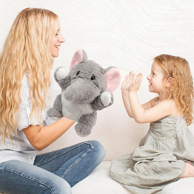 Cuteoy Plush Elephant Hand Puppet Stuffed Animal Toy Open Movable Mouth Creative Role Play Storytelling Plushies Gifts for Kids Toddlers Birthday Christmas