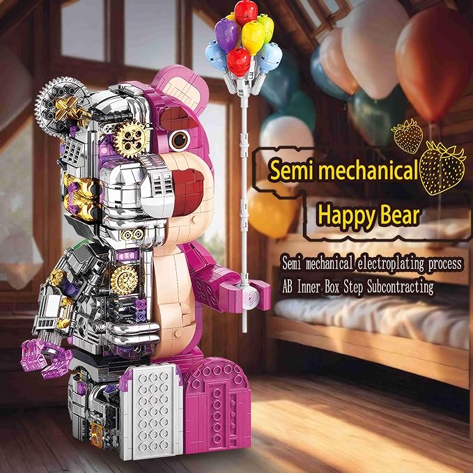 2025 New Building Block Toy Collectibles Pink Bear Block Building Set(1729PCS) Pink bearbrick Toy Big Size 6.3x5.7x14.8 in Suitable for Ages 8+
