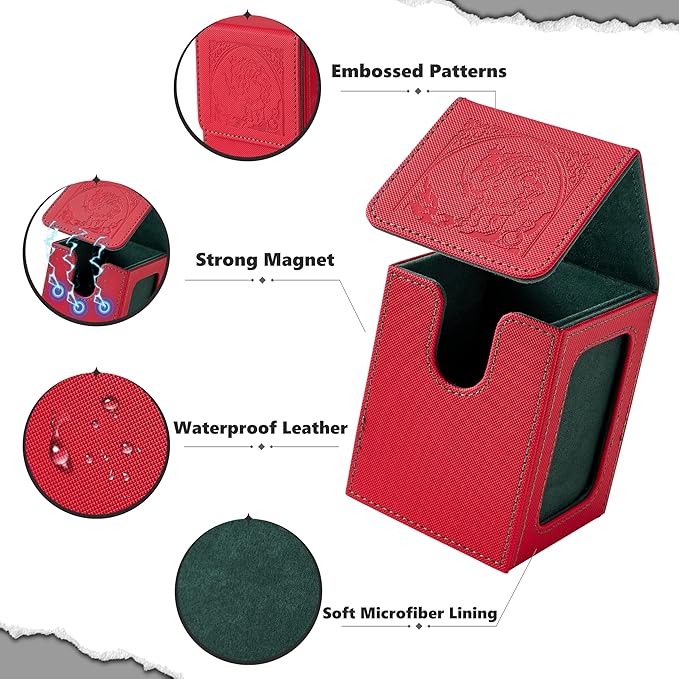 Venssu MTG Deck Box with Commander Display, Goblin Card Deck Case Fits 120 Single Sleeved Cards, TCG Card Storage Box with 2 Dividers and 1 Toploader (Red&Green)