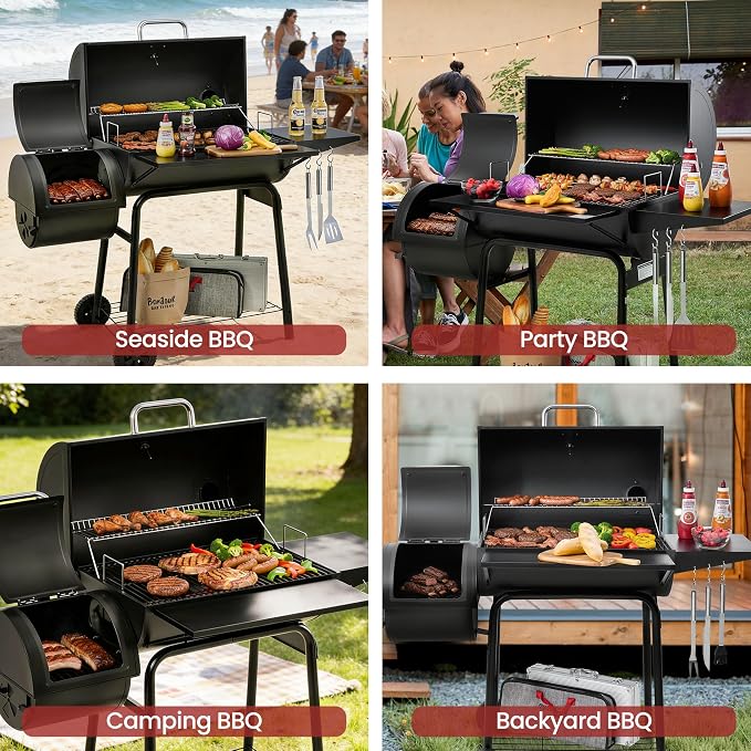 Royal Gourmet CC1830S BBQ Charcoal Grill and Offset Smoker | 823 Square Inch cooking surface, Outdoor for Camping | Black | 823 Square Inch cooking surface, Outdoor for Camping | Black