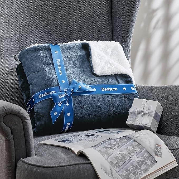 Bedsure GentleSoft Sherpa Fleece Twin Size Blanket for Couch, Non-Heated, Thick and Warm Throw for Women and Men, Soft Fuzzy Plush Twin Blanket for Winter, Slate Blue, 60x80 Inches