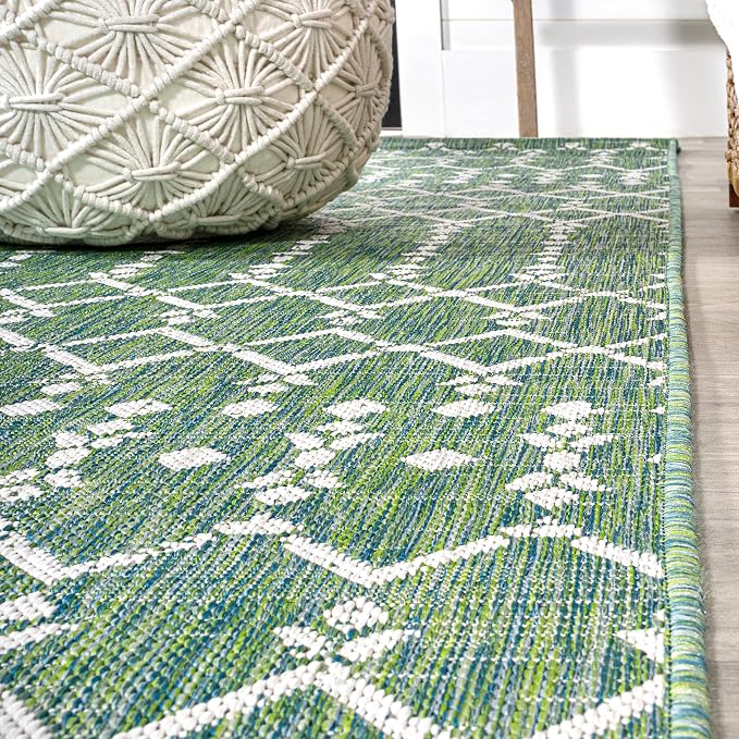 JONATHAN Y Moroccan Geometric Indoor Outdoor Round Area Rug 5 Ft Green/Cream, Ourika Textured Weave for Backyard, Patio, Porch, Easy-Cleaning, High Traffic, Pet-Friendly, Non-Shedding (SMB108L-5R)