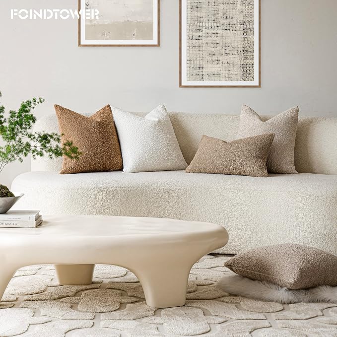 Foindtower Pack of 2 Textured Boucle Throw Pillow Covers Accent Solid Pillow Cases Cozy Soft Decorative Couch Cushion Case for Chair Sofa Bedroom Living Room Home Decor, 18 x 18 Inch,White