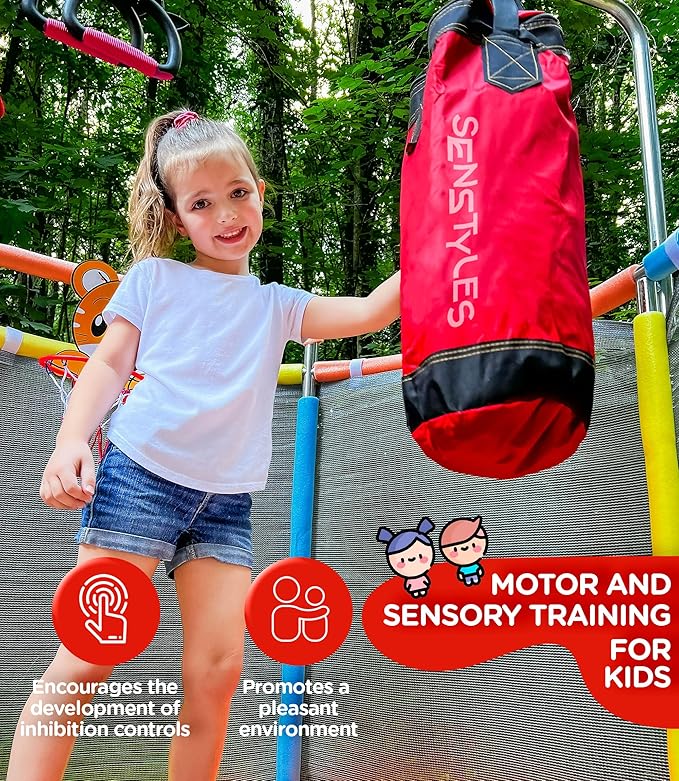Trampoline for Kids with Safety Enclosure Indoor and Outdoor Toddler Trampoline for Kids Anti Rollover Round Base Double Safety Handles 440 lbs Capacity ASTM Tested Easy Assembly Gift