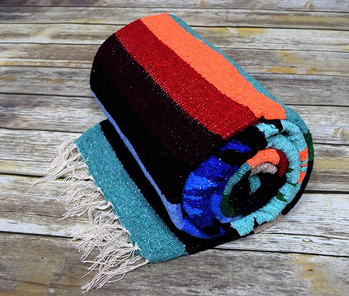 Open Road Goods Aztec Navajo Style Blanket, Throw, or Yoga Bolster - Handwoven Mexican Diamond Blanket (Mint)