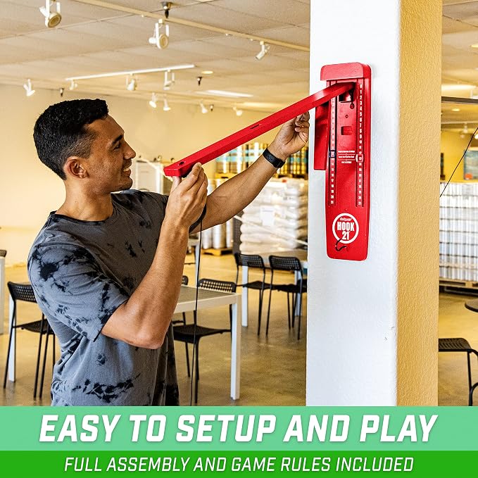 GoSports Hook 21 Wall Mounted Ring Swing Game with Foldable Arm - Play Indoors or Outdoors