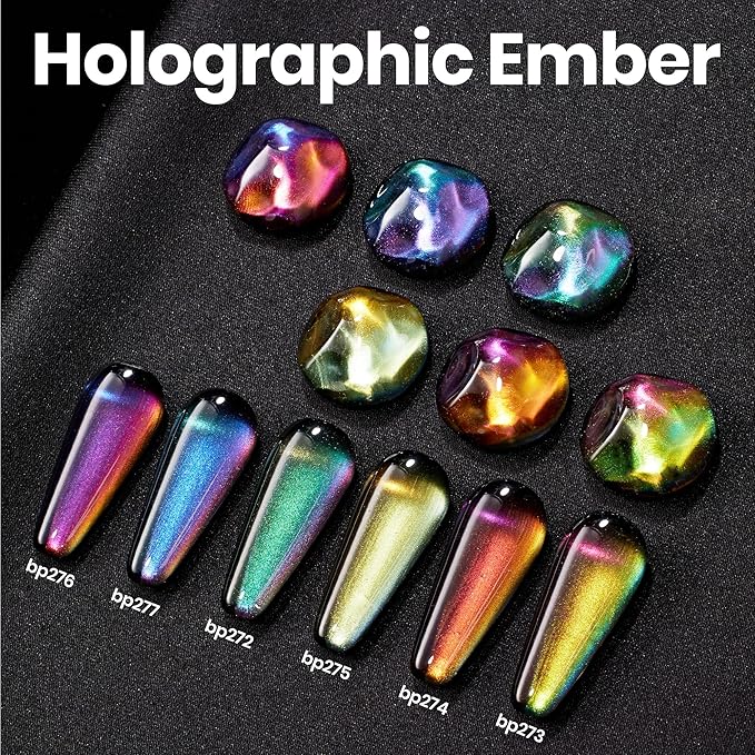 Beetles Chrome Nail Polish Set - Chameleon Holographic Ember 6 Colors Air Quick Fast Dry Metallic Nail Polish Long Lasting DIY Fingernail Art Home Salon Spring Gifts for Girls Women
