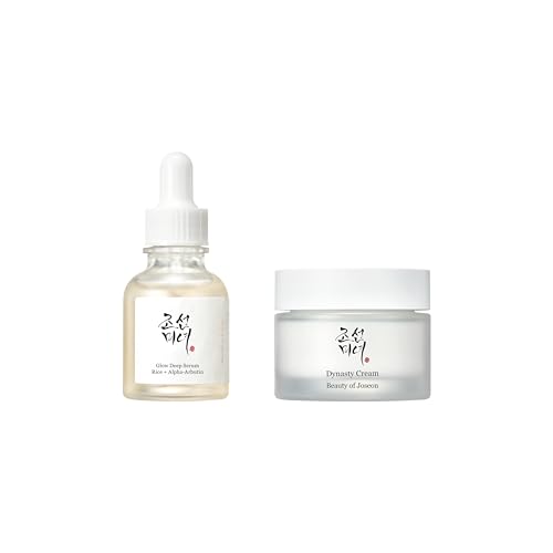 Beauty of Joseon Glow Deep Serum Rice + Alpha-Arbutin (30ml, 1.01 fl.oz.) with Dynasty Cream Hydrating Face Moisturizer (50ml, 1.69 fl.oz.), Korean Skincare
