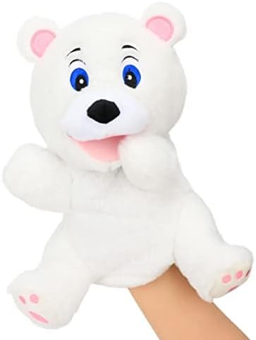 Hopearl Plush White Bear Hand Puppet with Open Movable Mouth for Imaginative Play, Role Play, Interactive Toy for Storytelling Teaching Puppet Theater, Gifts for Kids Boys Girls, 11.5''