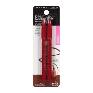Maybelline Expert Eyes Twin Brow & Eye Pencils, Medium Brown [103], 0.06 oz (Pack of 6)