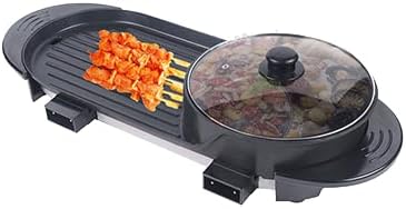 2 In 1 Hot Pot Barbecue Grill, Korean Hot Pot BBQ Grill with 2 Controller & Lid, Non Stick Barbecue Hot Pot for Indoor & Outdoor, 110V 2200W Electric Hotpot with Multistage Temp Adjustable