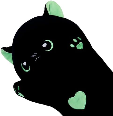 Long Cat Body Pillow for Kids, Cute Cat Stuffed Animals Gifts for Girls, Long Cat Plush Toy for Birthday, Soft Cat Plushies Pillow (AngelCat Green, 43.3in/110cm)
