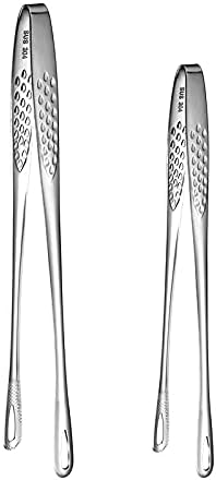 2 Pcs (11 In & 9.45 In) Bbq Tongs – Korean Barbecue & Grill Tools,Kitchen Tongs, Stainless Steel Heavy Duty For Cooking, Meat, Bread & Ice, Clip Head Hollow Design