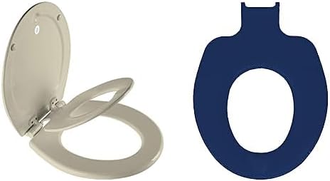 Mayfair NextStep2 Toilet Seat with Built-In Potty Training Seat, Slow-Close, Removable, Round, Bone Seat with Blue Child Seat