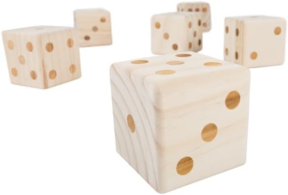 Wooden Yard Dice Set - 6-Pack of 3.5" Giant Playing Dice for Outdoor Games, With Zippered Carrying Case