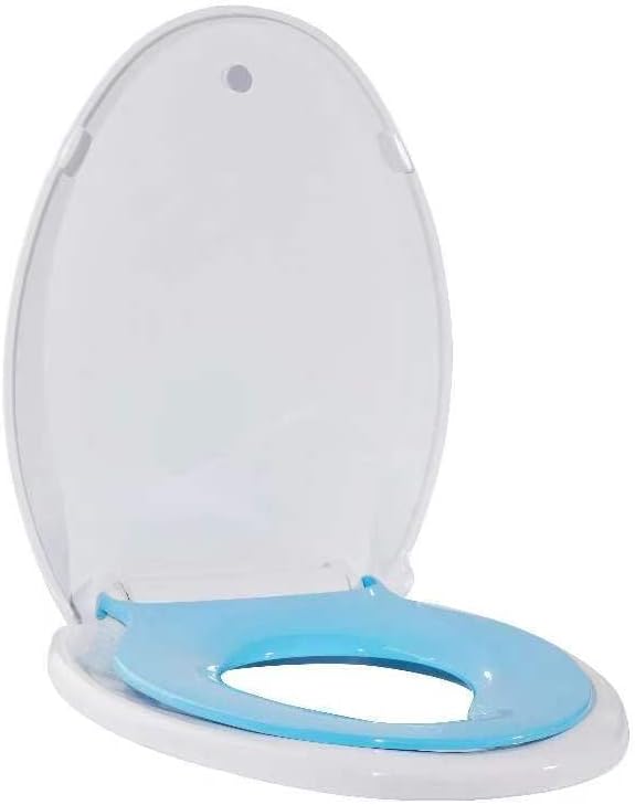 Elongated Toilet Seat with Built in Potty Training Seat, Potty Training Toilet Seat for Toddlers, Magnetic Kids Seat and Cover, Slow Close and Never Loosen, Fits both Adult and Child, Blue Elongated