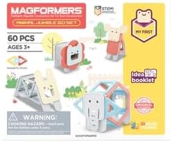 MAGFORMERS My First Animal Jumble 60 Piece Set, Pastel Colors - Educational Magnetic Geometric Shapes, Tiles, Building STEM Toy Set, Ages 3+