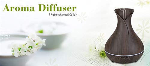 Essential Oil Diffuser Tulip Dark Wood Diffuser LED Advanced Cool Mist Humidifier 14 Color LED Night Light - Our Best Wood Grain - Birthday Gifts & Housewarming Gifts